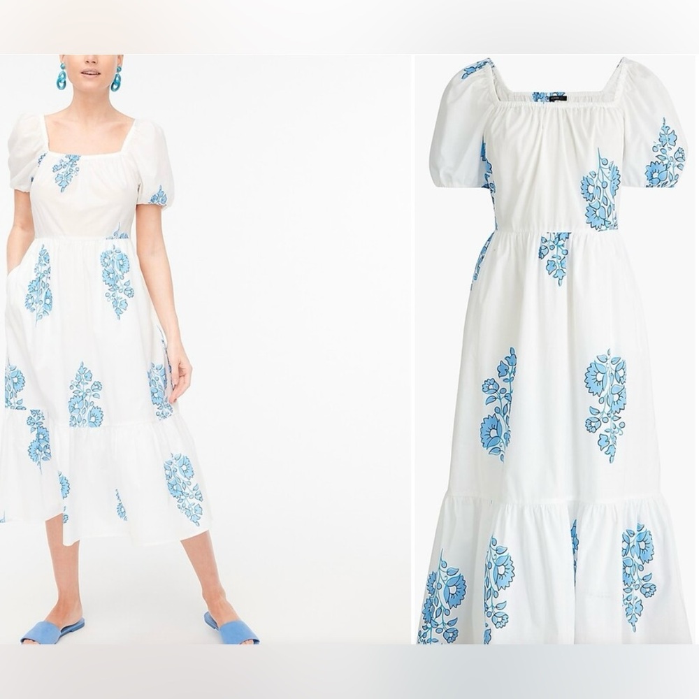 Floral puff sleeve tiered midi dress